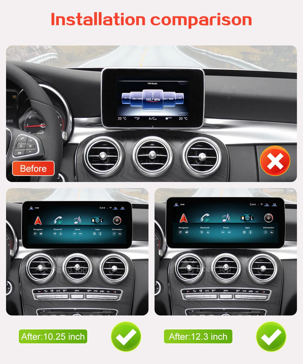 Android 13 Touch Screen Auto CarPlay For Mercedes C Class W205 GLC V Class W447 2015-2019 Car Radio Multimedia GPS Navi 4G WiFi