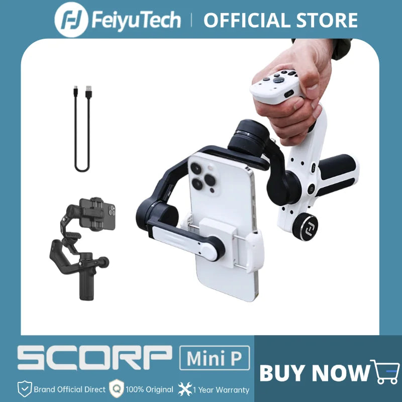 FeiyuTech Scorp Mini-P 3-Axis Handheld Gimbal for Smartphone Handle Grip, AI Tracker, Fill Light, 520g load, for iPhone Android