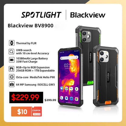 Blackview BV8900 Rugged Smartphone , Android 13 2.4K Display,16GB+ 256GB Helio P90 Mobile Phone, Upgrade Thermal By FLIR® Phones