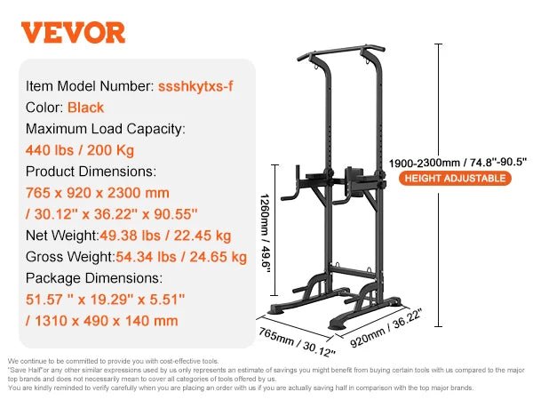 VEVOR Power Tower Dip Station,Adjustable Pull Up Bar Stand Multi-Function Home Gym Strength Training Fitness Workout Equipment