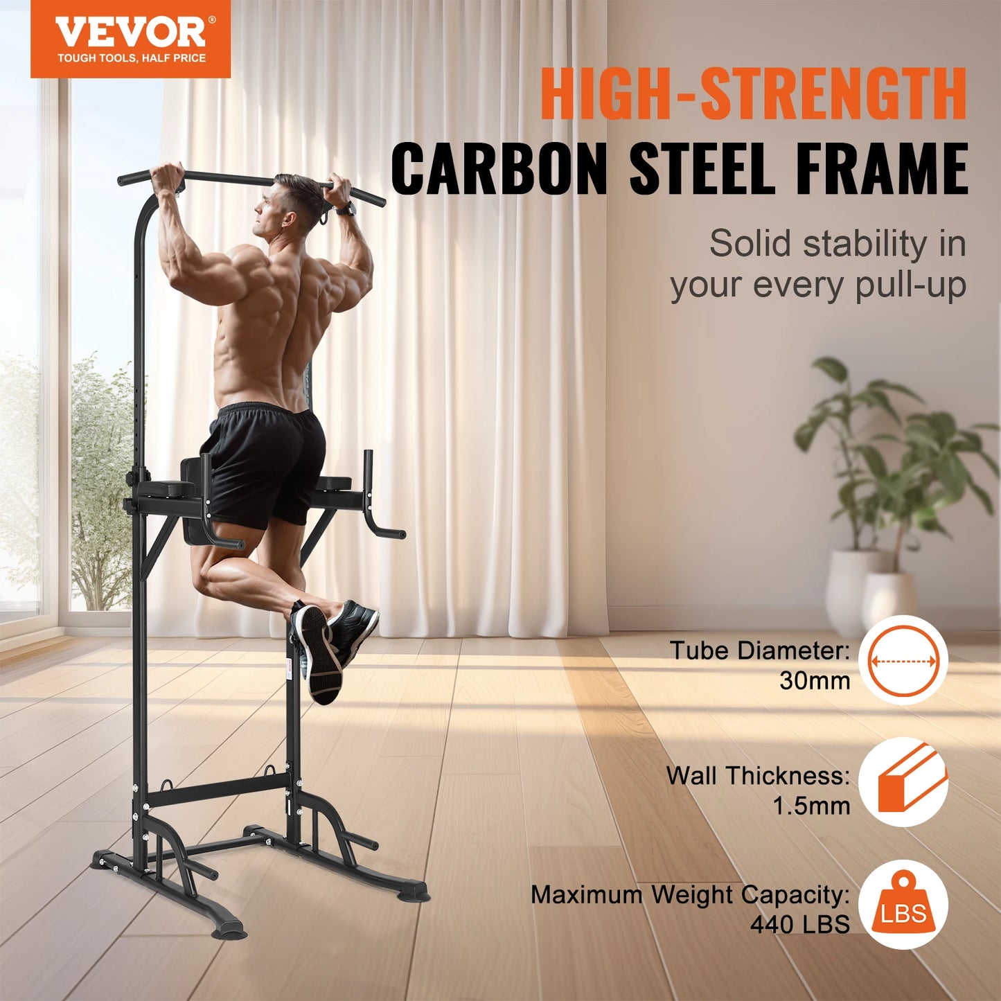 VEVOR Power Tower Dip Station,Adjustable Pull Up Bar Stand Multi-Function Home Gym Strength Training Fitness Workout Equipment