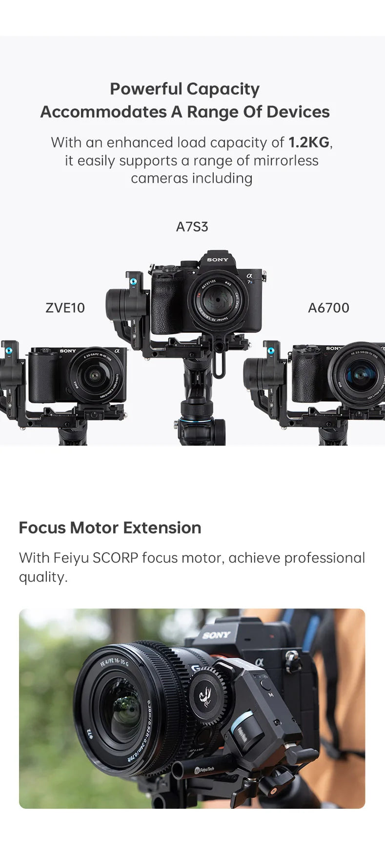 FeiyuTech SCORP Mini-2 All-in-One 3-Axis Handheld Gimbal Stabilizer for Sony A7III GoPro 12 iPhone 15 Pro Samsung S24 AI Tracker