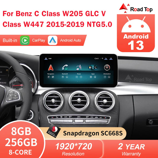 Android 13 Touch Screen Auto CarPlay For Mercedes C Class W205 GLC V Class W447 2015-2019 Car Radio Multimedia GPS Navi 4G WiFi