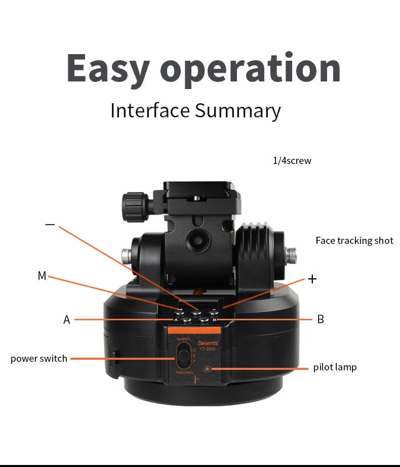 Desiontal YT-2000 Motorized Panoramic Tripod Head AI Face Tracking 2KG Bearing Mobile Camera Live Remote-controlled