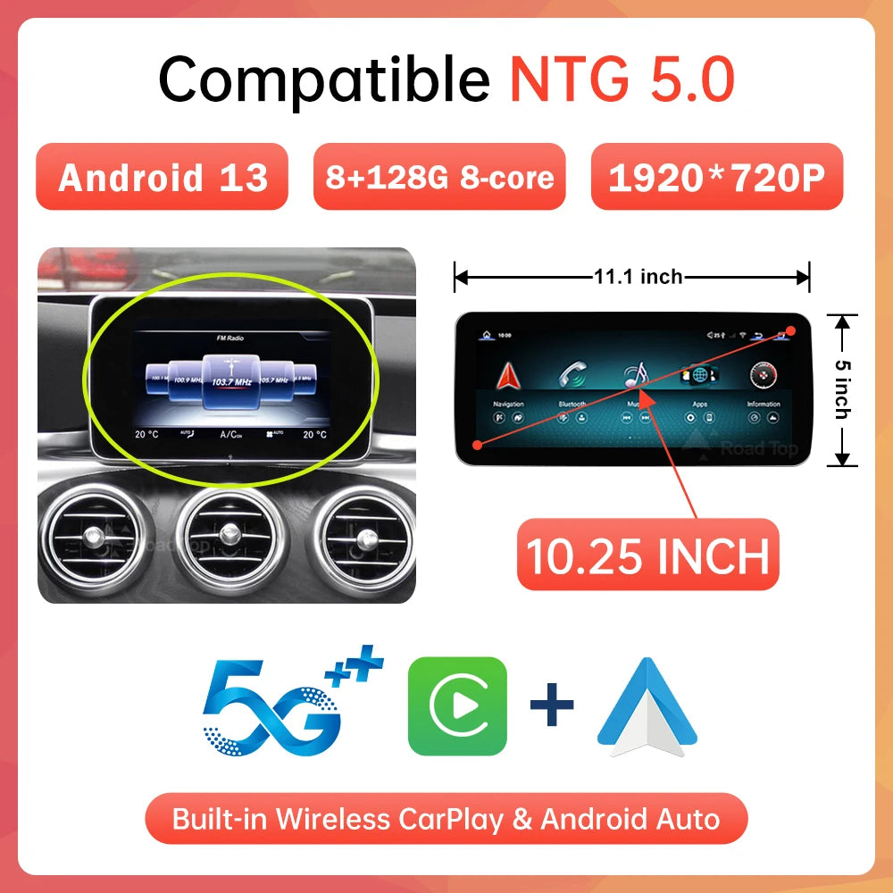 Android 13 Touch Screen Auto CarPlay For Mercedes C Class W205 GLC V Class W447 2015-2019 Car Radio Multimedia GPS Navi 4G WiFi