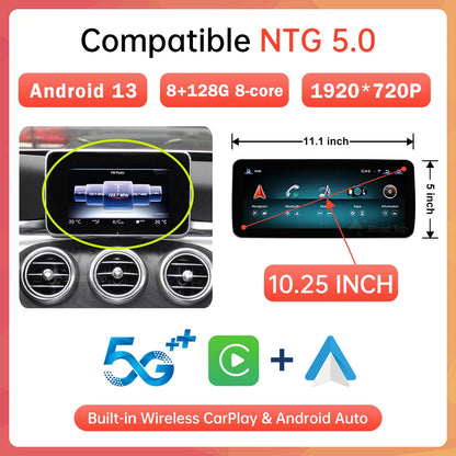 Android 13 Touch Screen Auto CarPlay For Mercedes C Class W205 GLC V Class W447 2015-2019 Car Radio Multimedia GPS Navi 4G WiFi