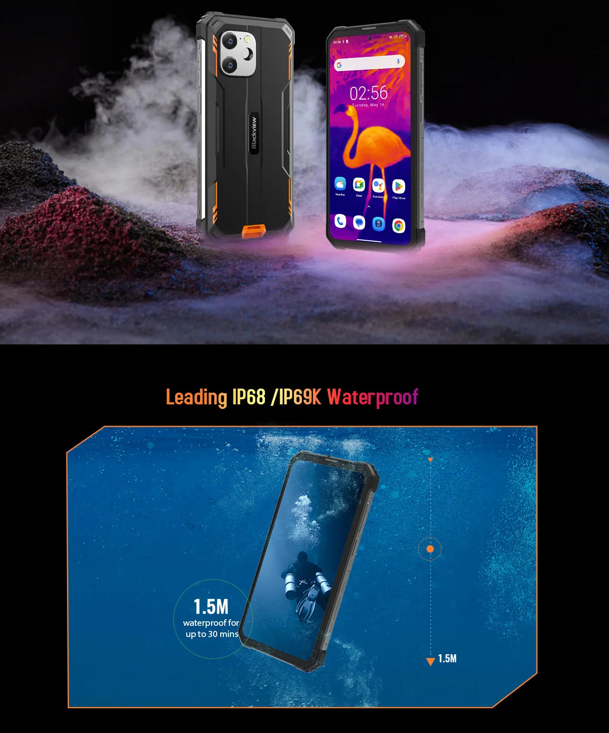 Blackview BV8900 Rugged Smartphone , Android 13 2.4K Display,16GB+ 256GB Helio P90 Mobile Phone, Upgrade Thermal By FLIR® Phones