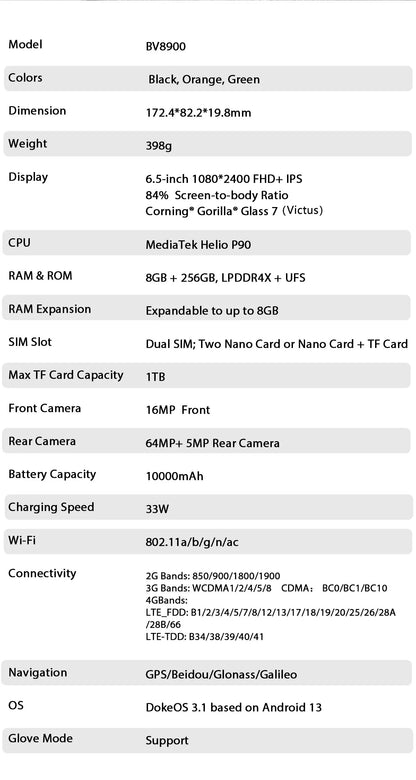 Blackview BV8900 Rugged Smartphone , Android 13 2.4K Display,16GB+ 256GB Helio P90 Mobile Phone, Upgrade Thermal By FLIR® Phones