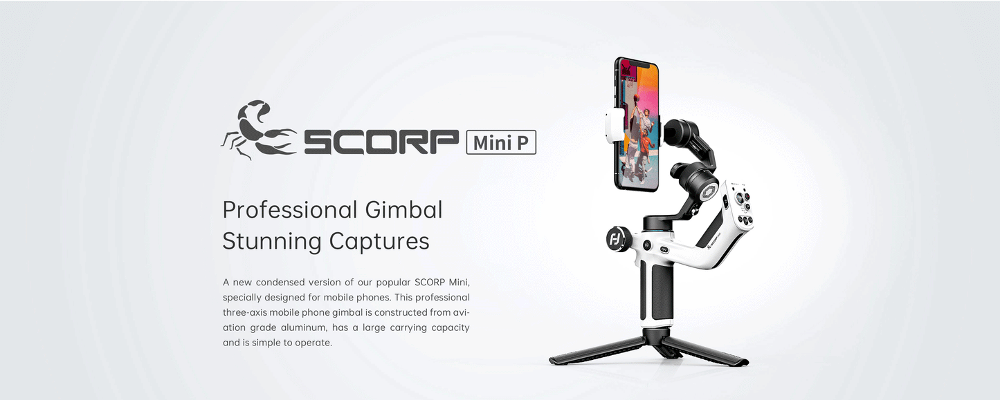 FeiyuTech Scorp Mini-P 3-Axis Handheld Gimbal for Smartphone Handle Grip, AI Tracker, Fill Light, 520g load, for iPhone Android