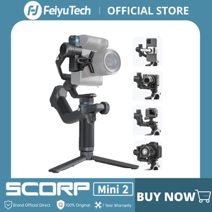 FeiyuTech SCORP Mini-2 All-in-One 3-Axis Handheld Gimbal Stabilizer for Sony A7III GoPro 12 iPhone 15 Pro Samsung S24 AI Tracker