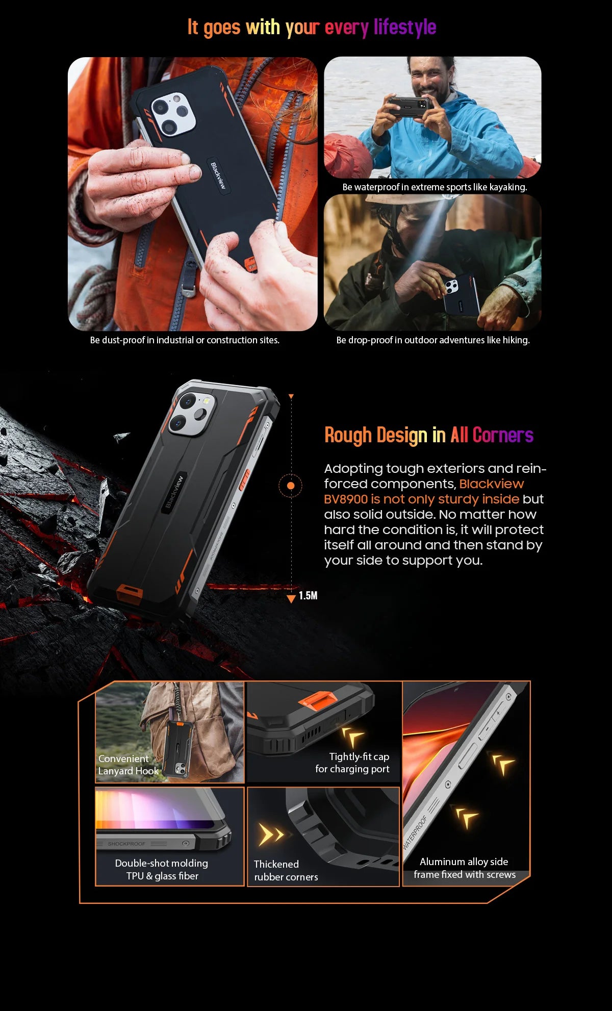 Blackview BV8900 Rugged Smartphone , Android 13 2.4K Display,16GB+ 256GB Helio P90 Mobile Phone, Upgrade Thermal By FLIR® Phones